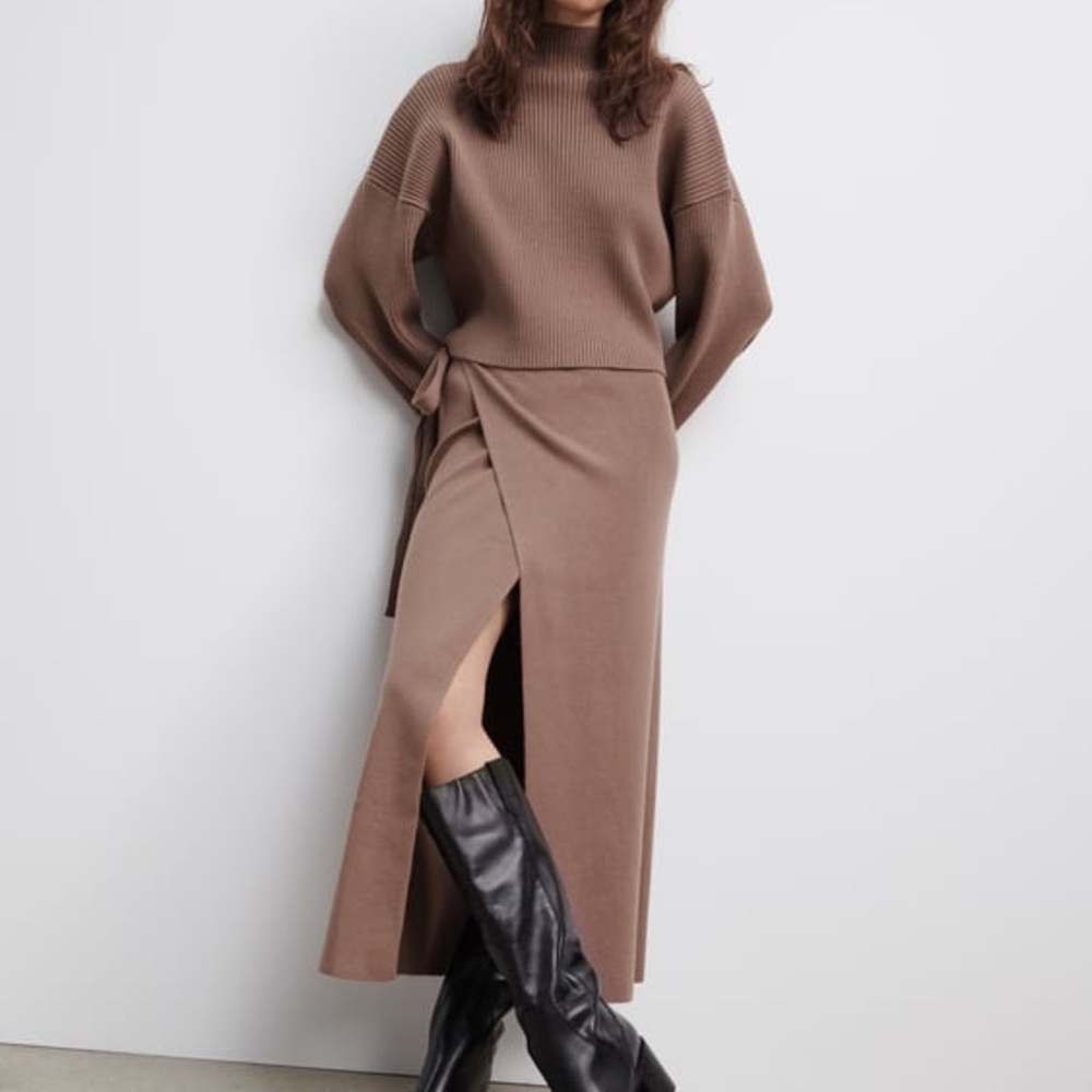 Knit Sweater and Wrap Skirt Matching Two Piece Set